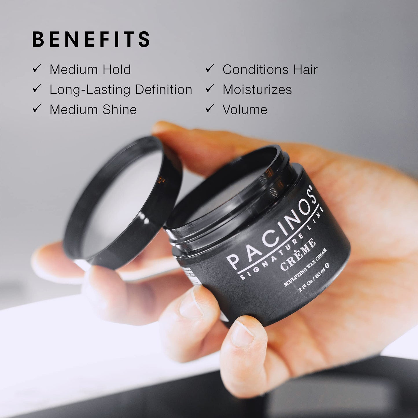 Pacinos medium hold styling cream open container texture
