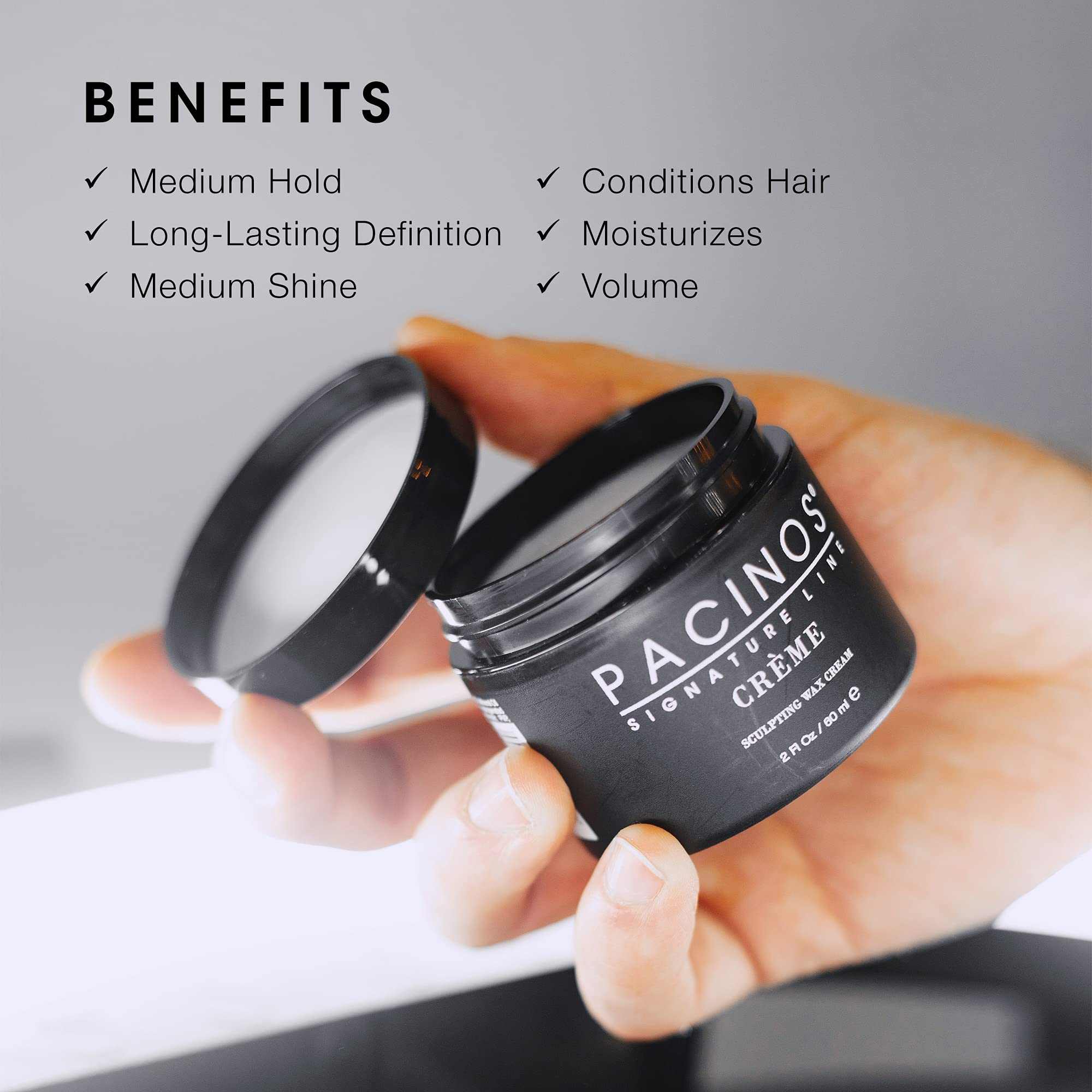 Pacinos medium hold styling cream open container texture