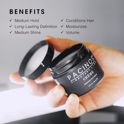 Pacinos medium hold styling cream open container texture