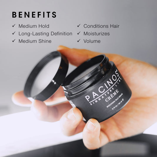 Pacinos medium hold styling cream open container texture