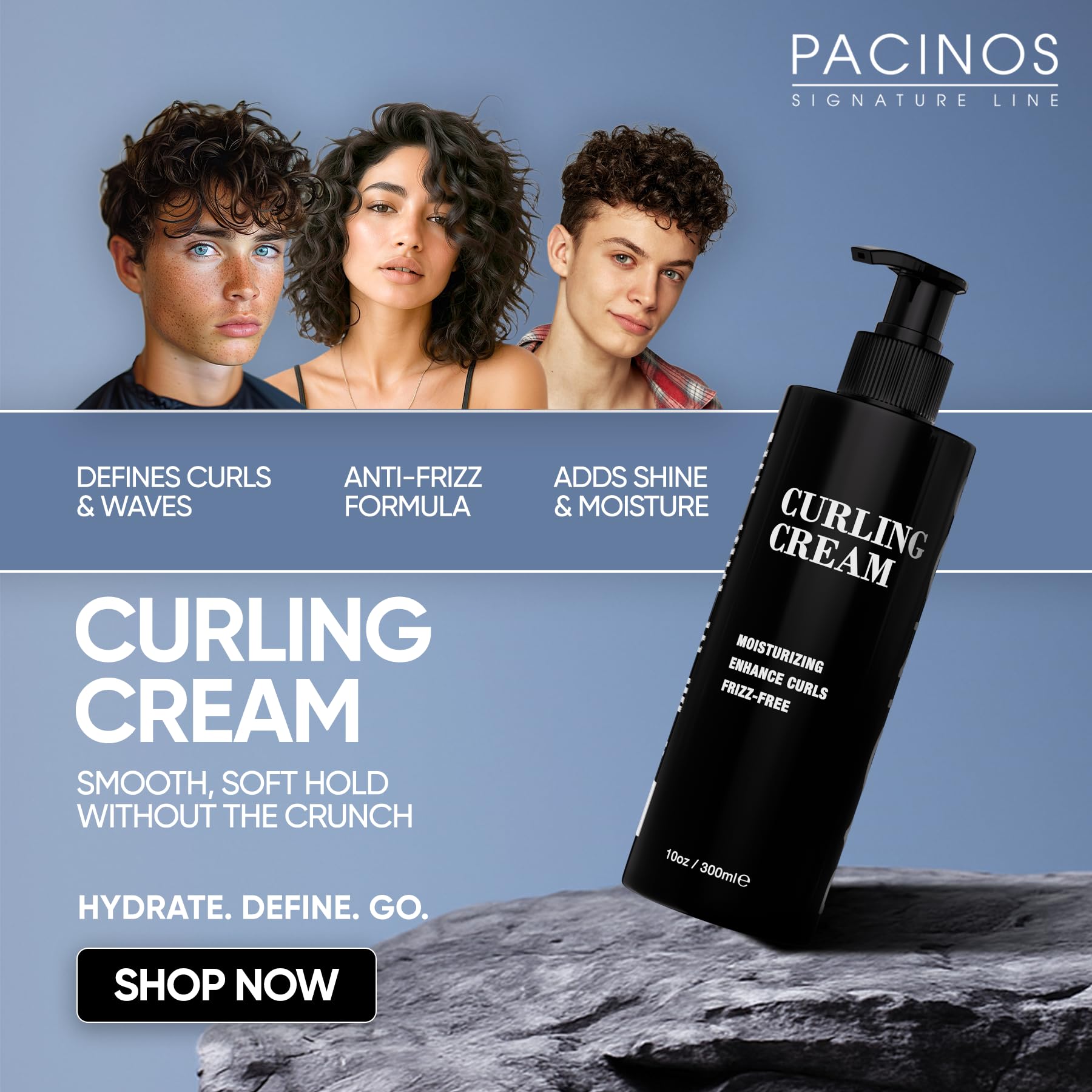 Pacinos Curling Cream Ten Fluid Ounces container showing product labeling