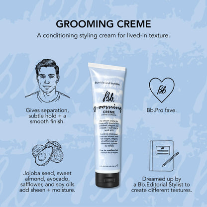 Side view of the 150 ml Bumble and Bumble grooming cream container emphasizing its sleek travel friendly design.