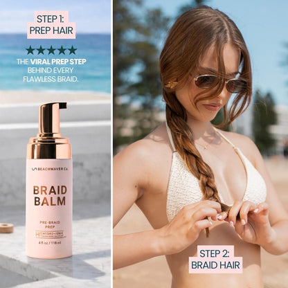 The Beachwaver Co Bondi Beach Day scented pre braid prep foam packaging