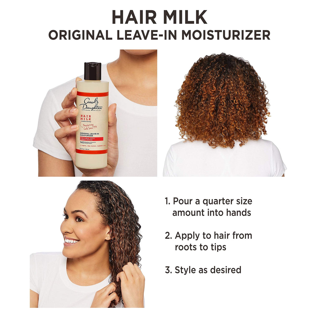 Lightweight texture of Carol's Daughter hair moisturizer lotion for coily and wavy hair types.