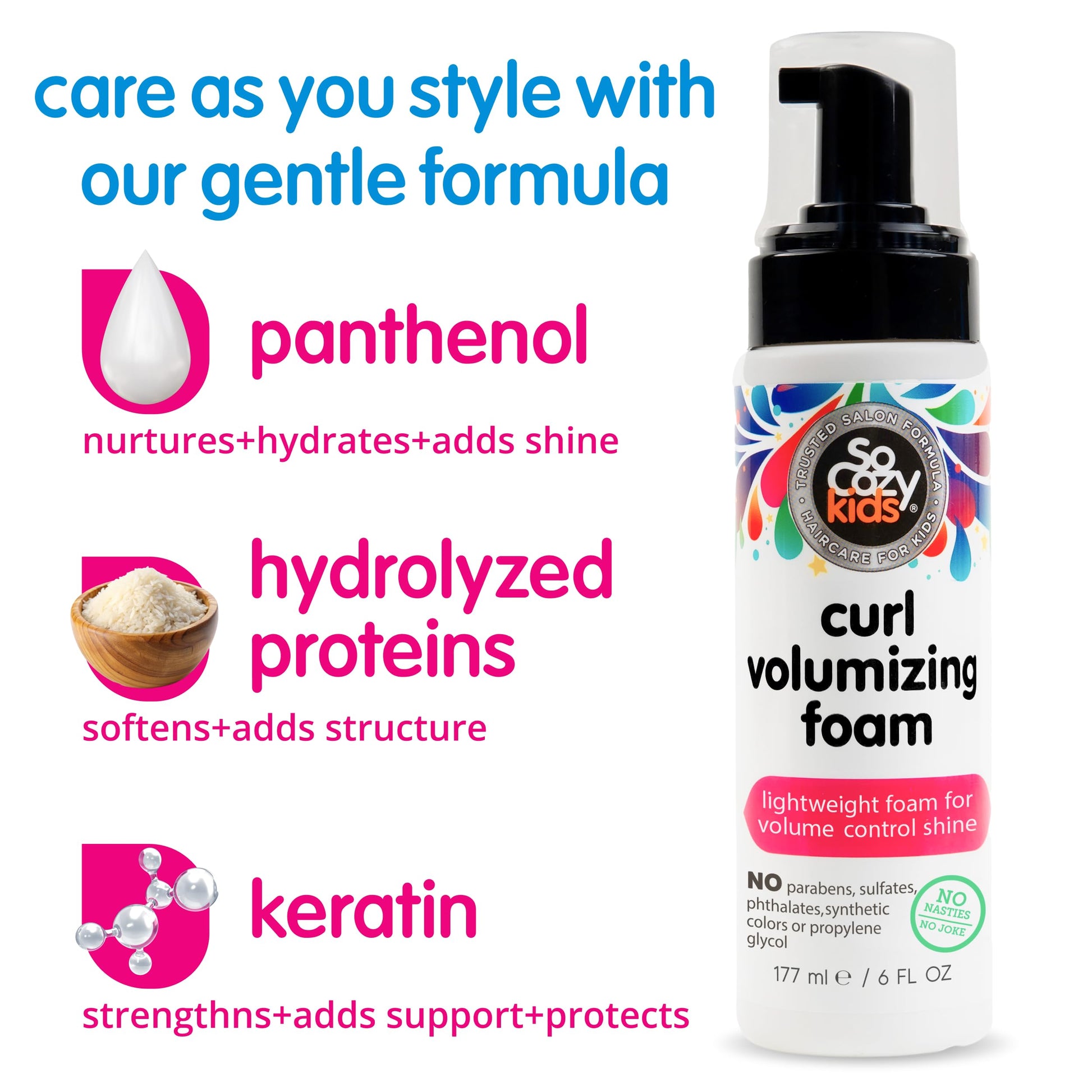 SoCozy curl volumizing foam packaging showing clean formula ingredients