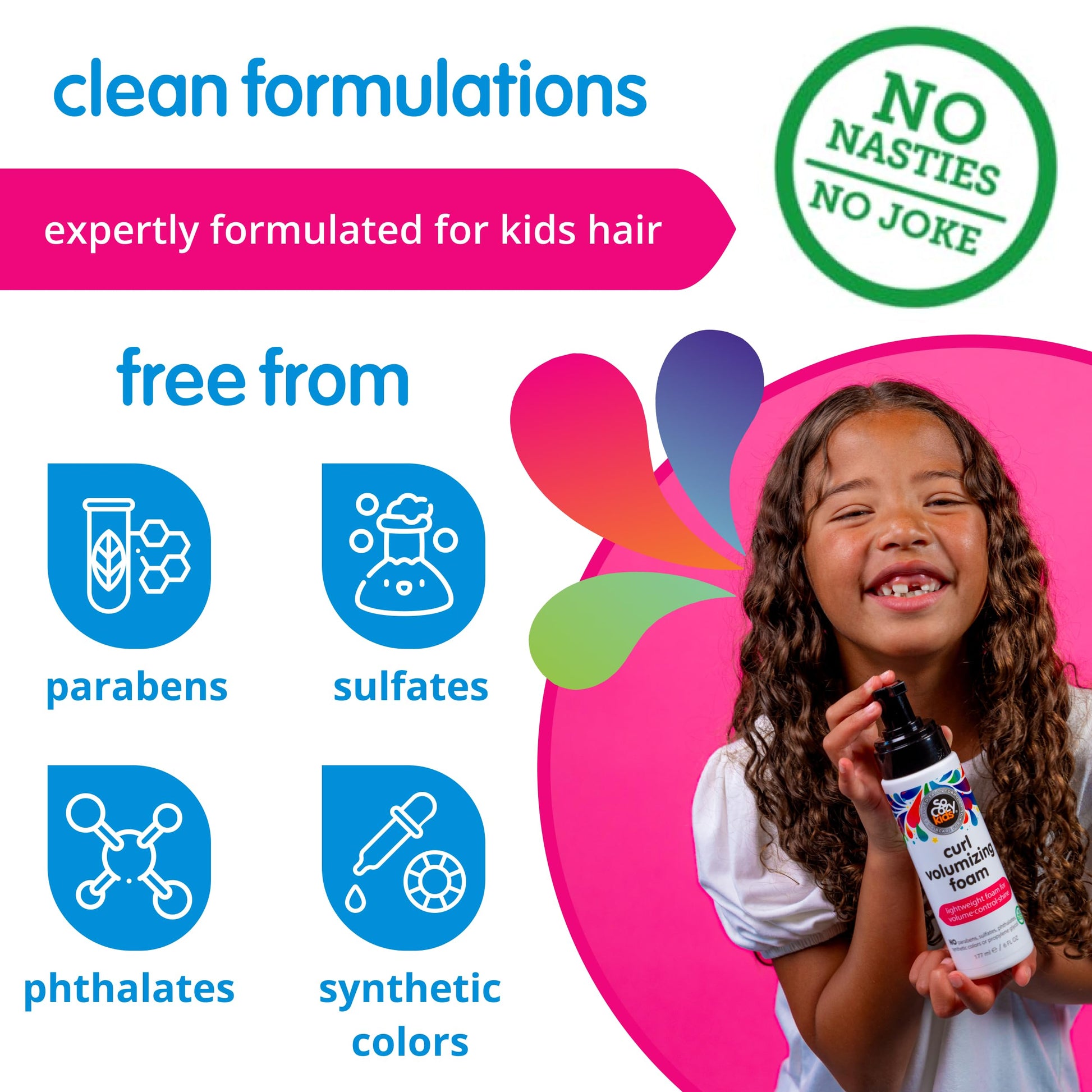 Paraben and sulfate free kids curl defining foam mousse
