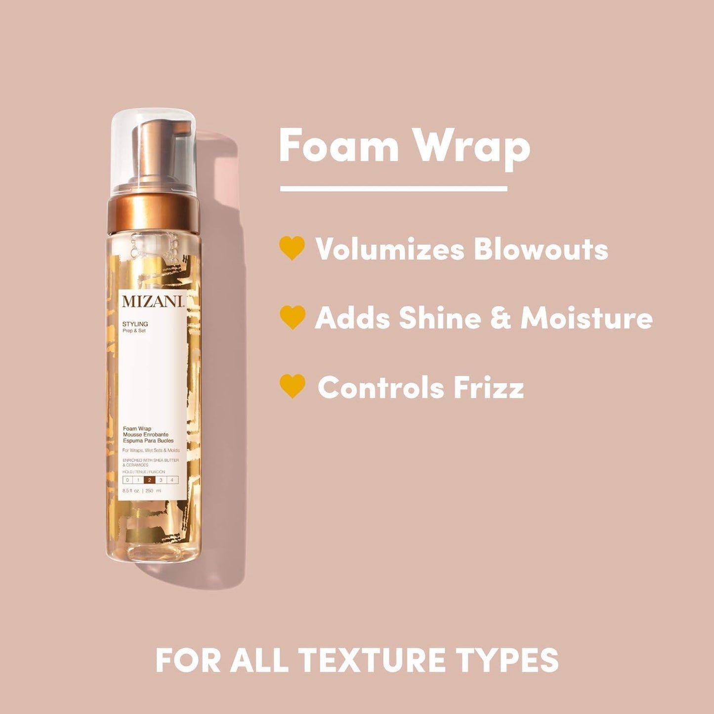 Mizani moisturizing hair foam pump dispenser close up view.