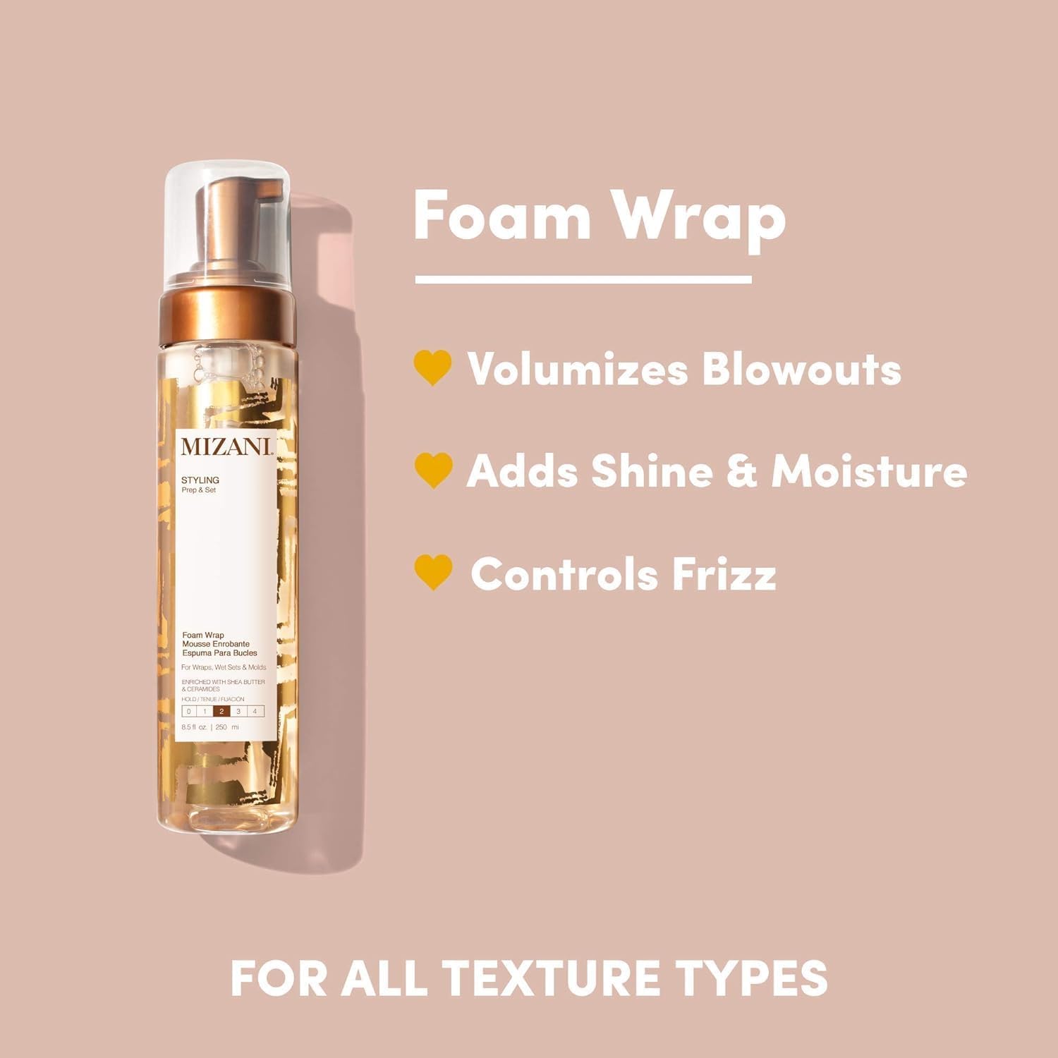Mizani moisturizing hair foam pump dispenser close up view.