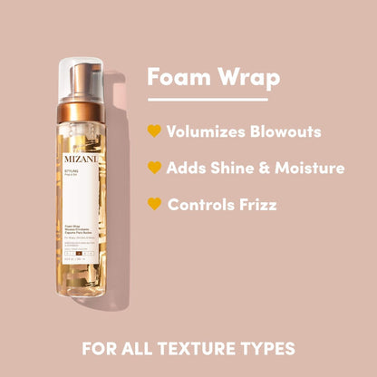 Mizani moisturizing hair foam pump dispenser close up view.