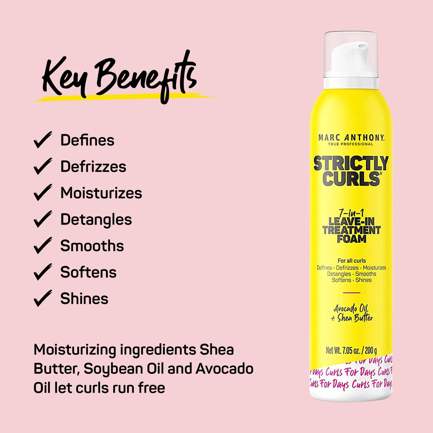 Marc Anthony imported leave-in mousse for frizz control and curl definition close up