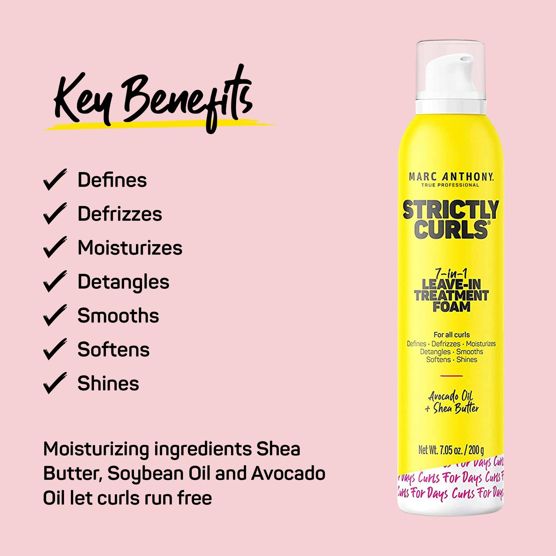 Marc Anthony imported leave-in mousse for frizz control and curl definition close up
