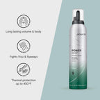 Creamy whipped foam texture of Joico anti frizz hair product on hand