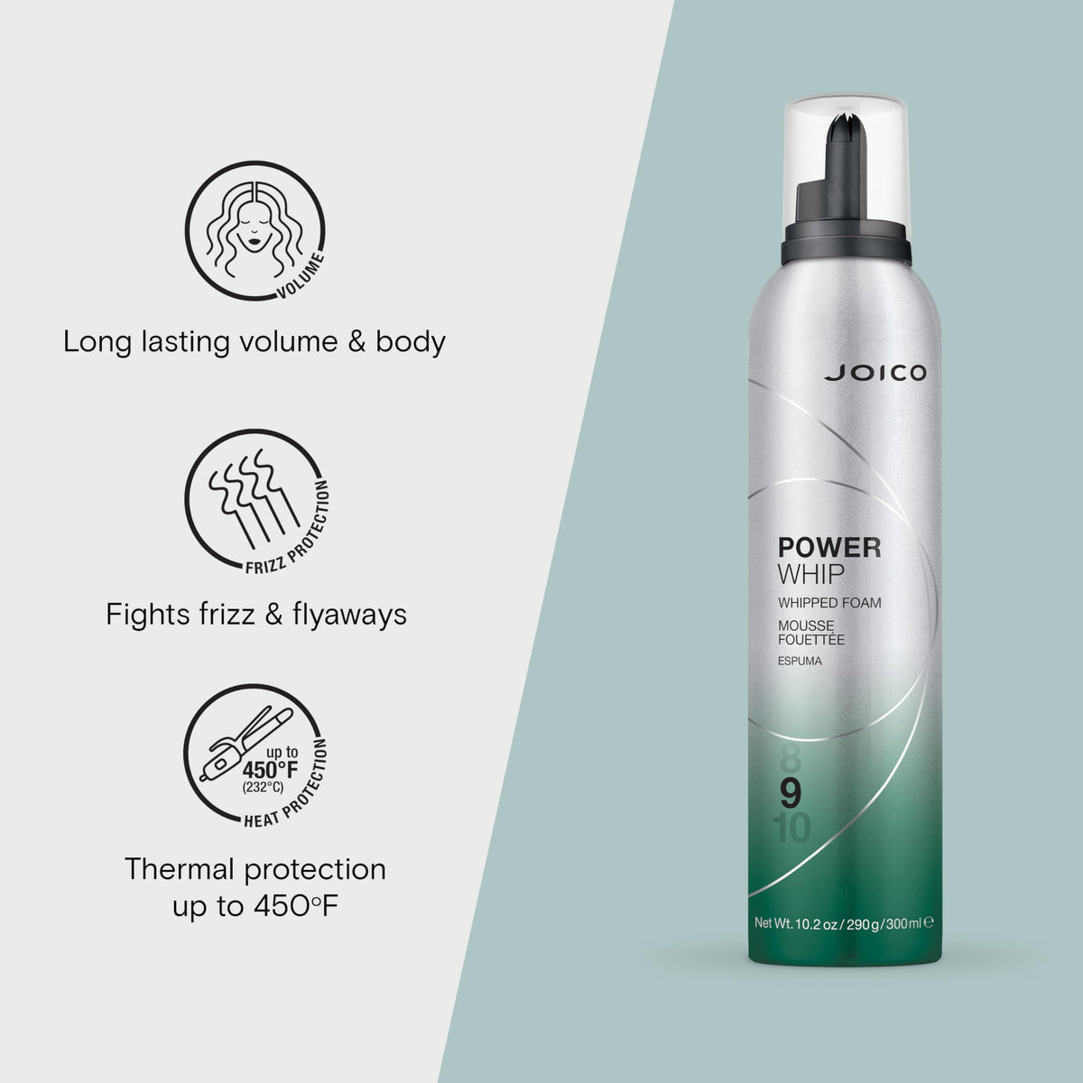 Creamy whipped foam texture of Joico anti frizz hair product on hand