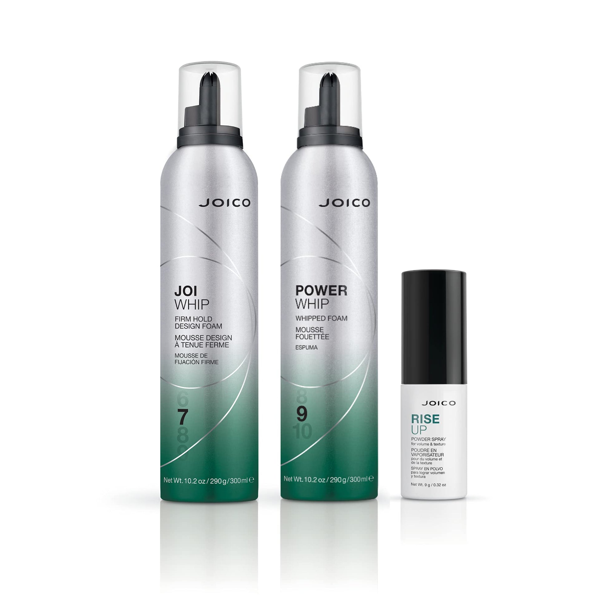 Joico styling mousse product packaging highlighting silicone free formula for shiny hair