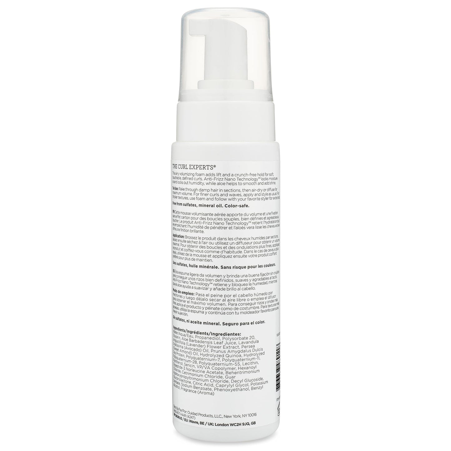Lightweight curl styling foam imported from USA back packaging details
