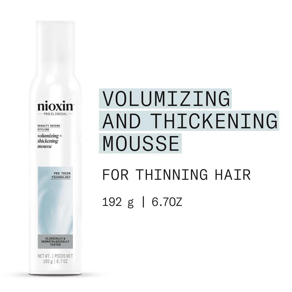 Nioxin volumizing and thickening support foam bottle showing ProThick technology label.