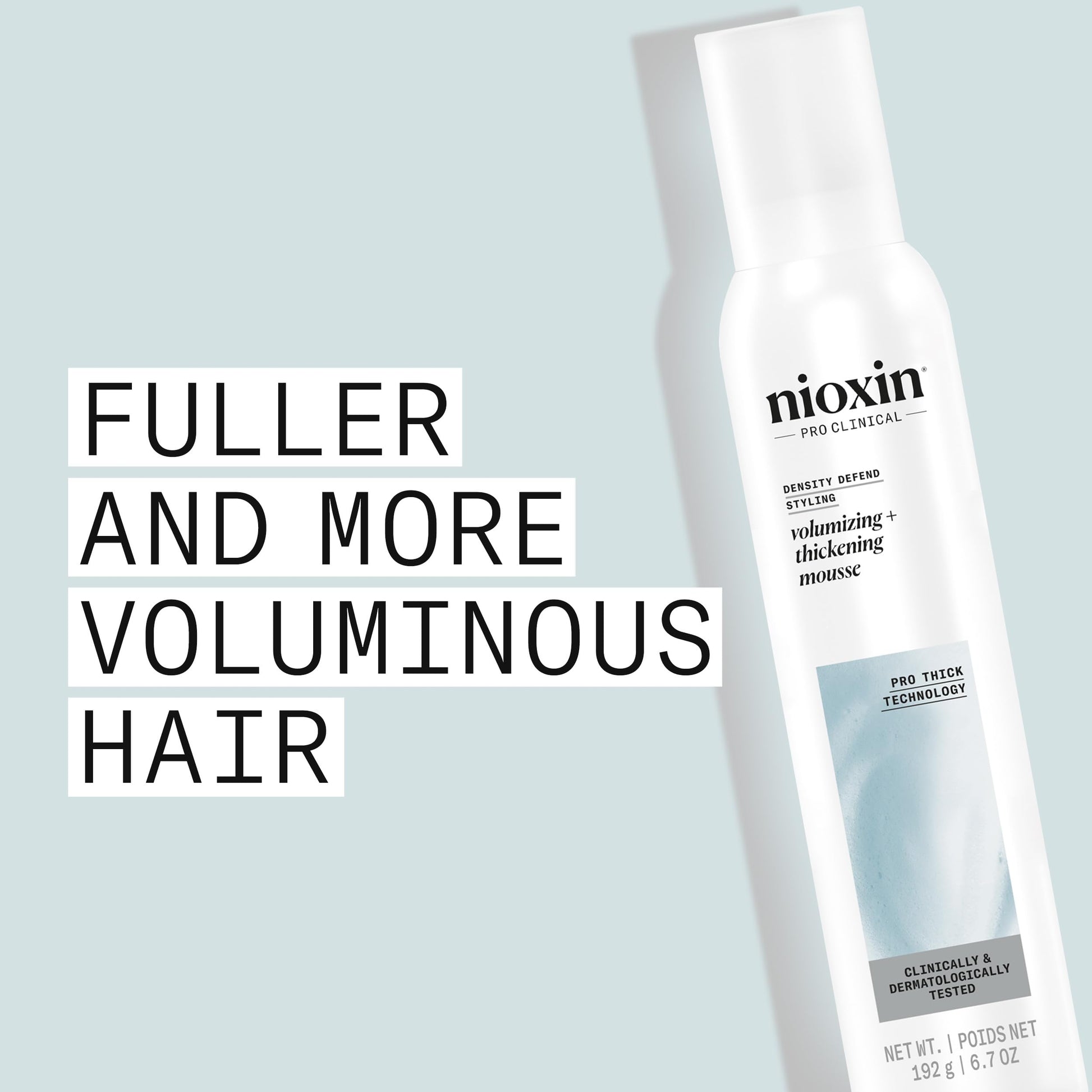 Back label of Nioxin hair styling mousse detailing ingredients and usage instructions.
