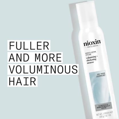 Back label of Nioxin hair styling mousse detailing ingredients and usage instructions.
