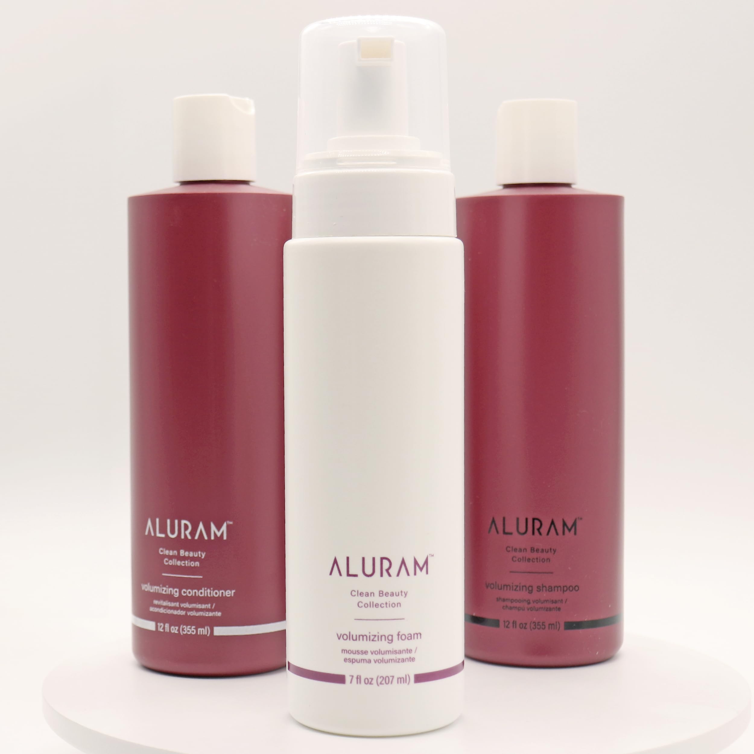 Aluram professional vegan hair mousse packaging showing key clean beauty ingredients