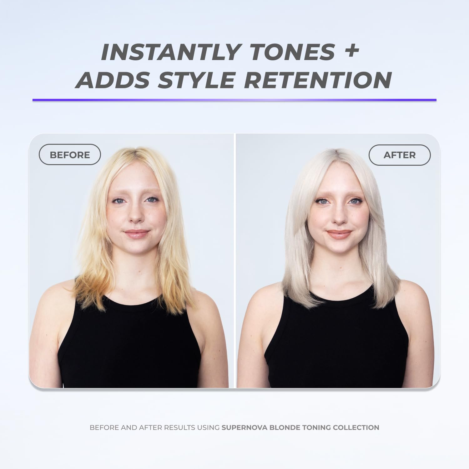 XMONDO Supernova violet leave in toner foam container highlighting its vegan and bond boosting formula benefits