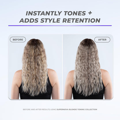 Side profile of XMONDO blonde toning hair foam packaging showing clean formulation and product details