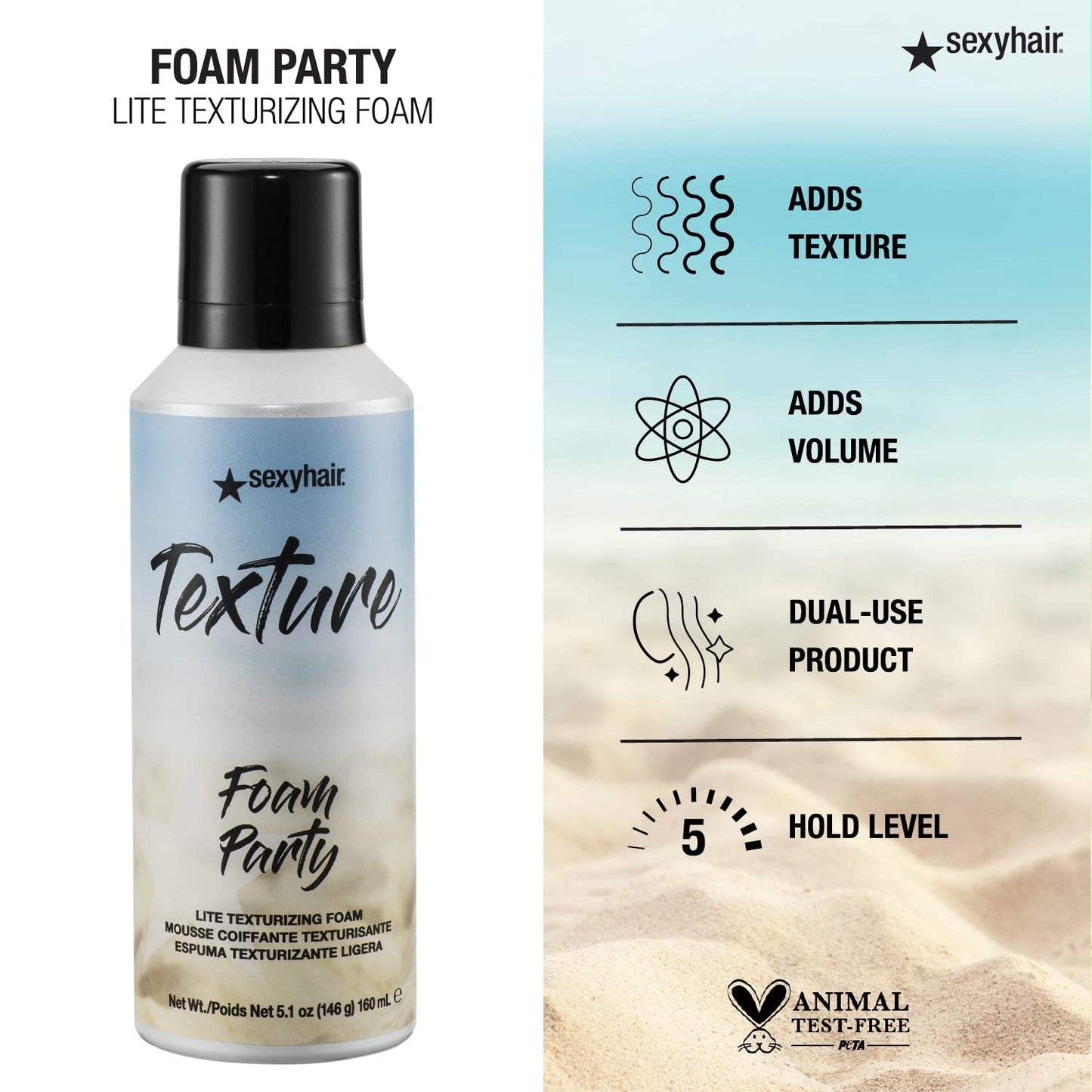 Lightweight texturizing mousse for creating beachy waves and adding hair volume