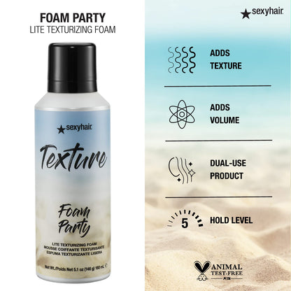 Lightweight texturizing mousse for creating beachy waves and adding hair volume