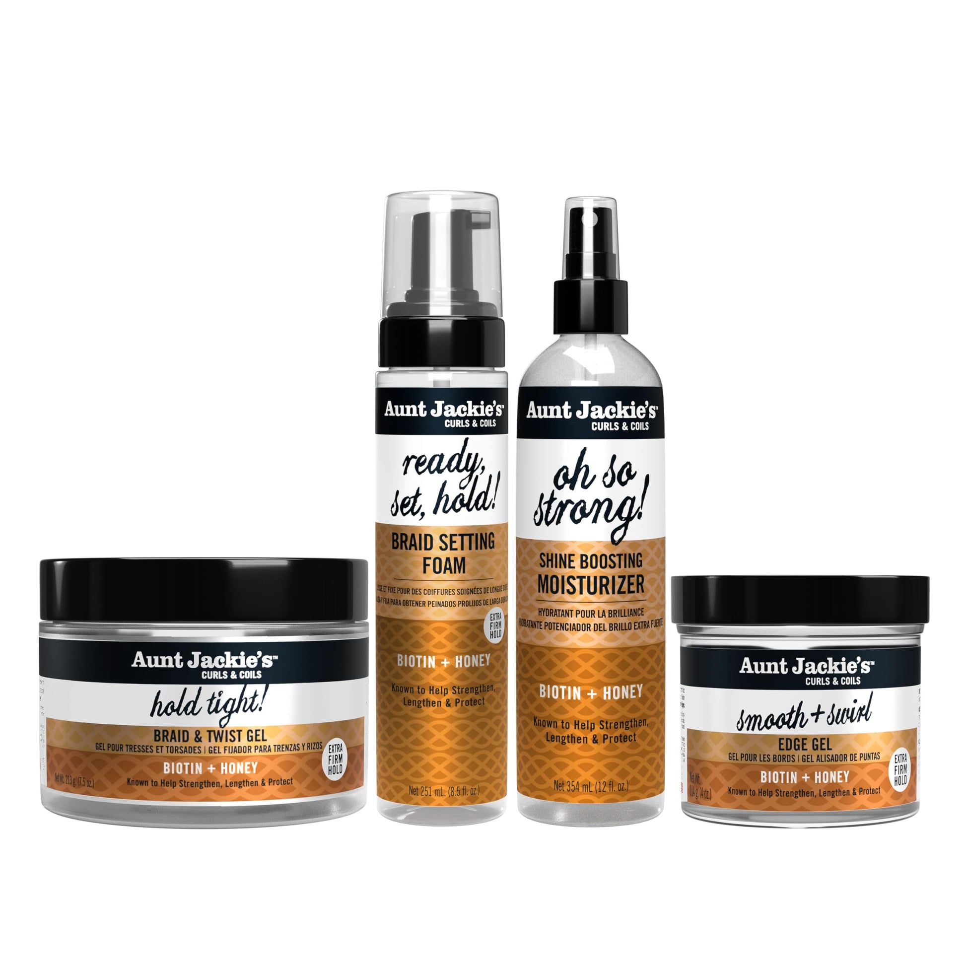 Biotin and honey infused hair setting foam by Aunt Jackies close up shot