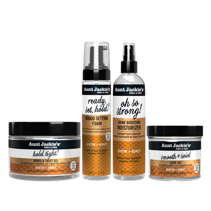 Biotin and honey infused hair setting foam by Aunt Jackies close up shot