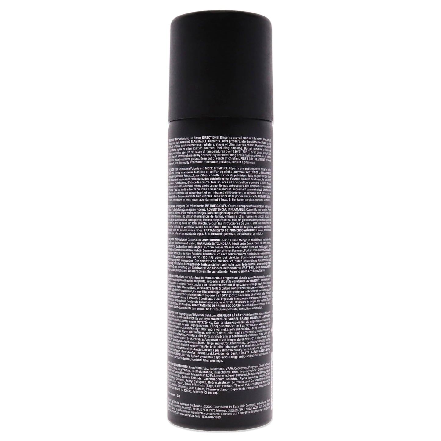 SexyHair heat activated gel to foam root lifting formula bottle showing product details and directions for high volume blowouts.