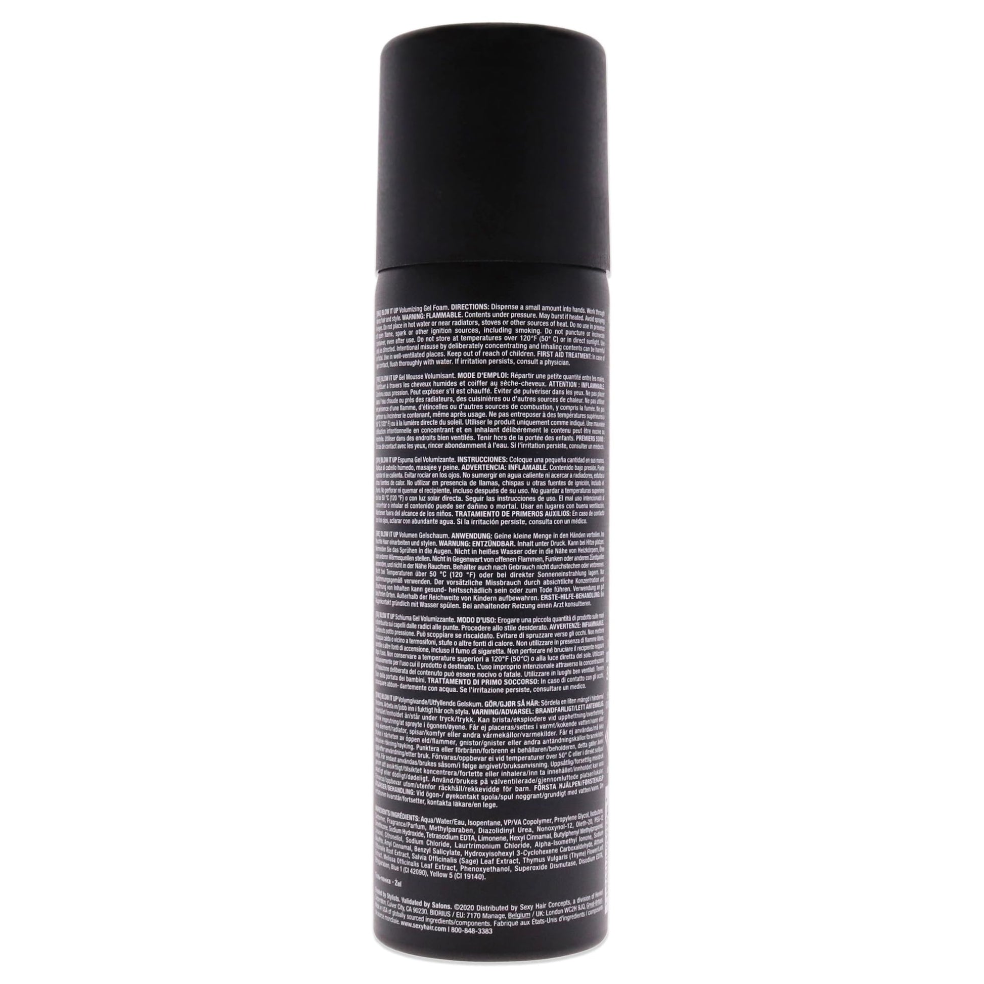SexyHair heat activated gel to foam root lifting formula bottle showing product details and directions for high volume blowouts.