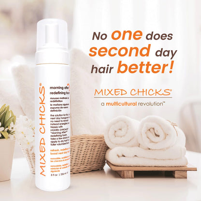 Mixed Chicks hair foam side angle showing eight fluid ounces packaging details