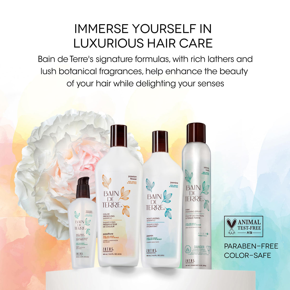 Bain De Terre Rise N Shine Volumizing Foam standing upright on a clean retail beauty display shelf