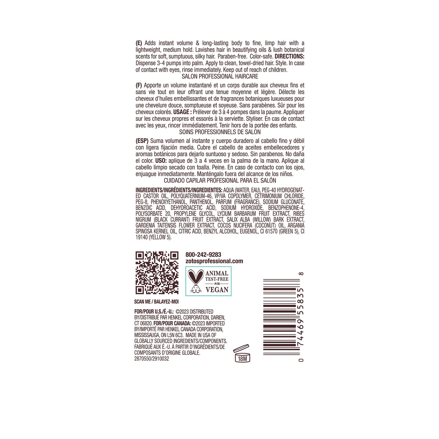 Authentic USA imported Bain De Terre hair volumizing mousse bottle showcasing product dimensions