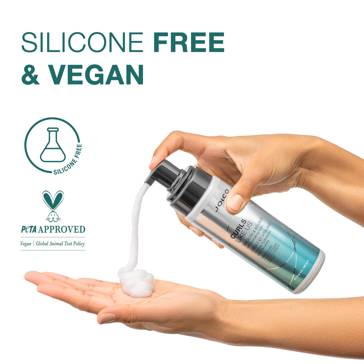 Joico vegan curly hair foam infused with Moringa Seed and Algae Oil