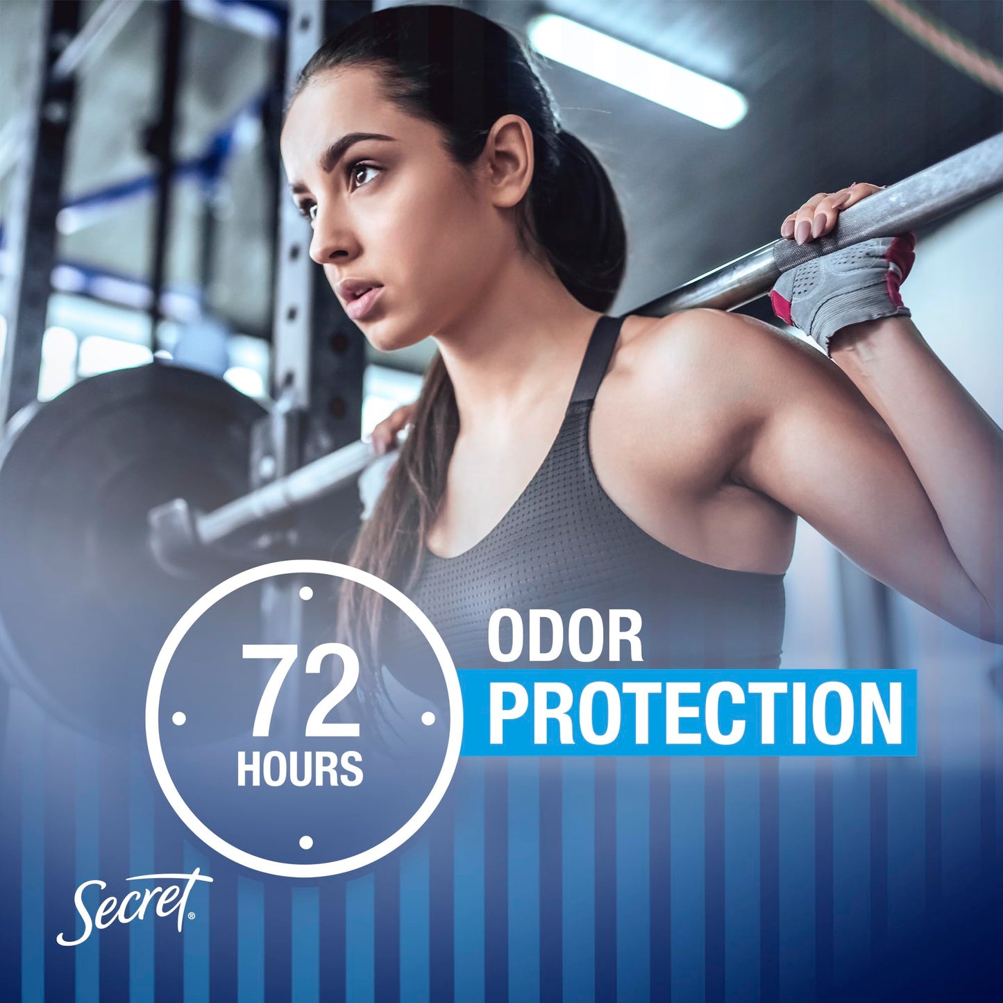 Side profile of Secret Outlast Unscented gel deodorant applicator stick detailing product size and weight