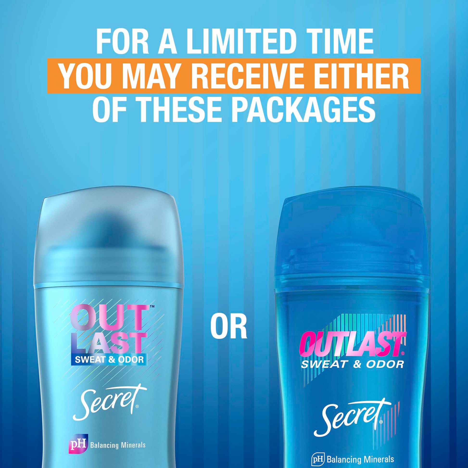 Secret Outlast Unscented seventy two hour deodorant stick standing upright on a clean retail showcase surface