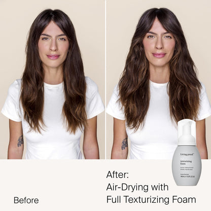 Living Proof dry foam hair texture styling product side view packaging