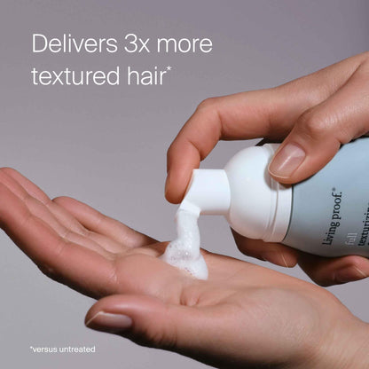 Living Proof volume texturizing foam formula close up showing directions
