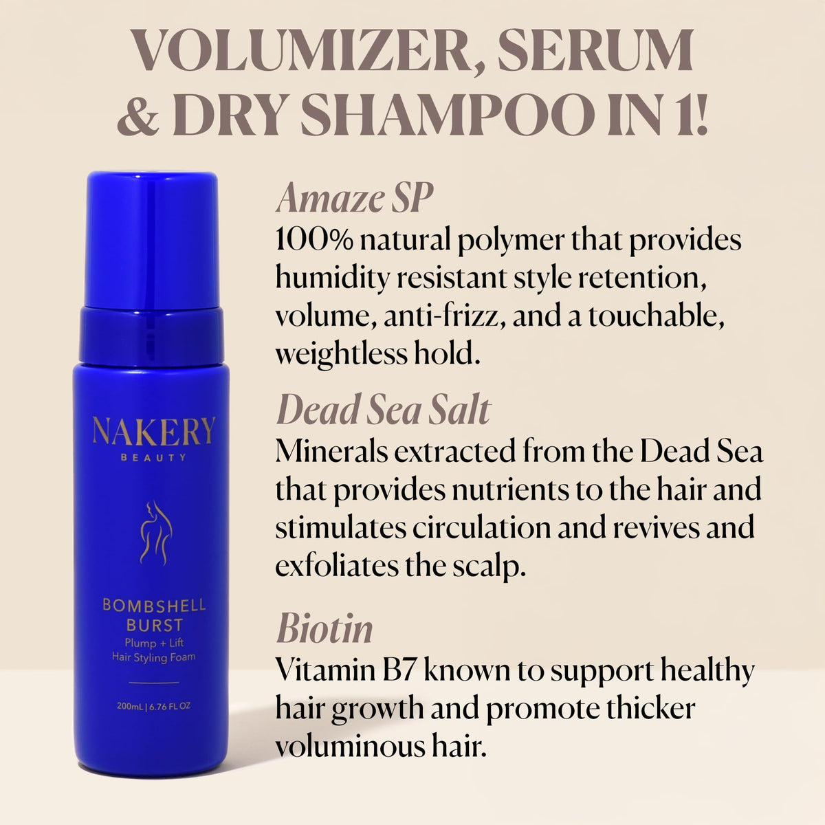 Nakery Beauty Plump and Lift Hair Styling Foam showing lightweight memory foam texture on hands