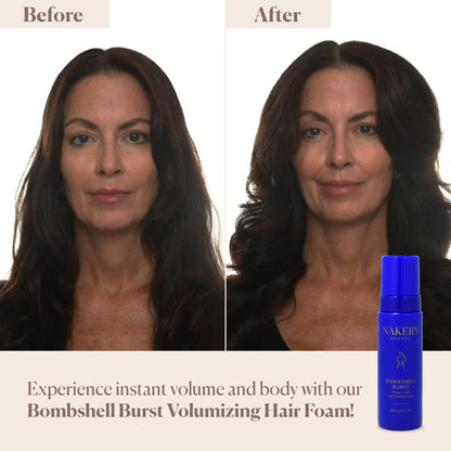 Nakery Bombshell Burst Volumizing Mousse packaging showcasing biotin and keratin ingredients