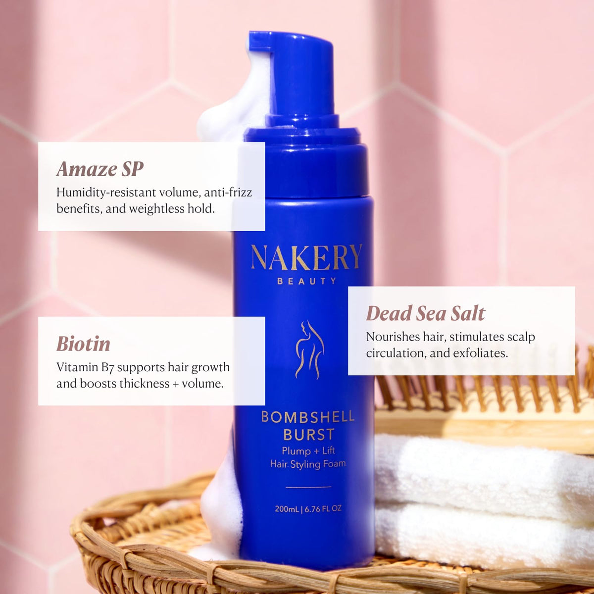 Nakery Beauty Bombshell Burst 3-in-1 styling foam root lifter and heat protectant