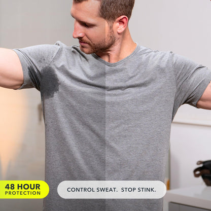 SweatBlock clinical strength deodorant label details and forty eight hour protection claim