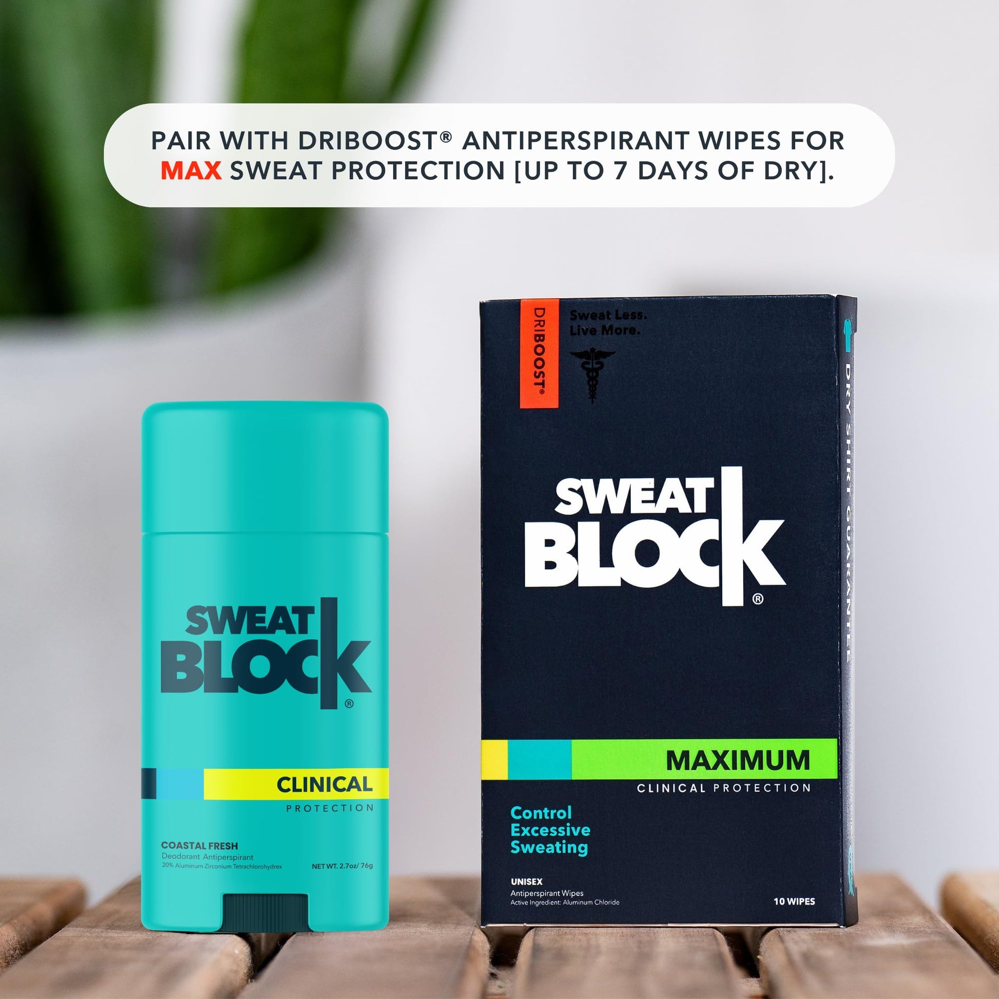 SweatBlock Coastal Fresh twin pack highlighting underarm sweat control benefits