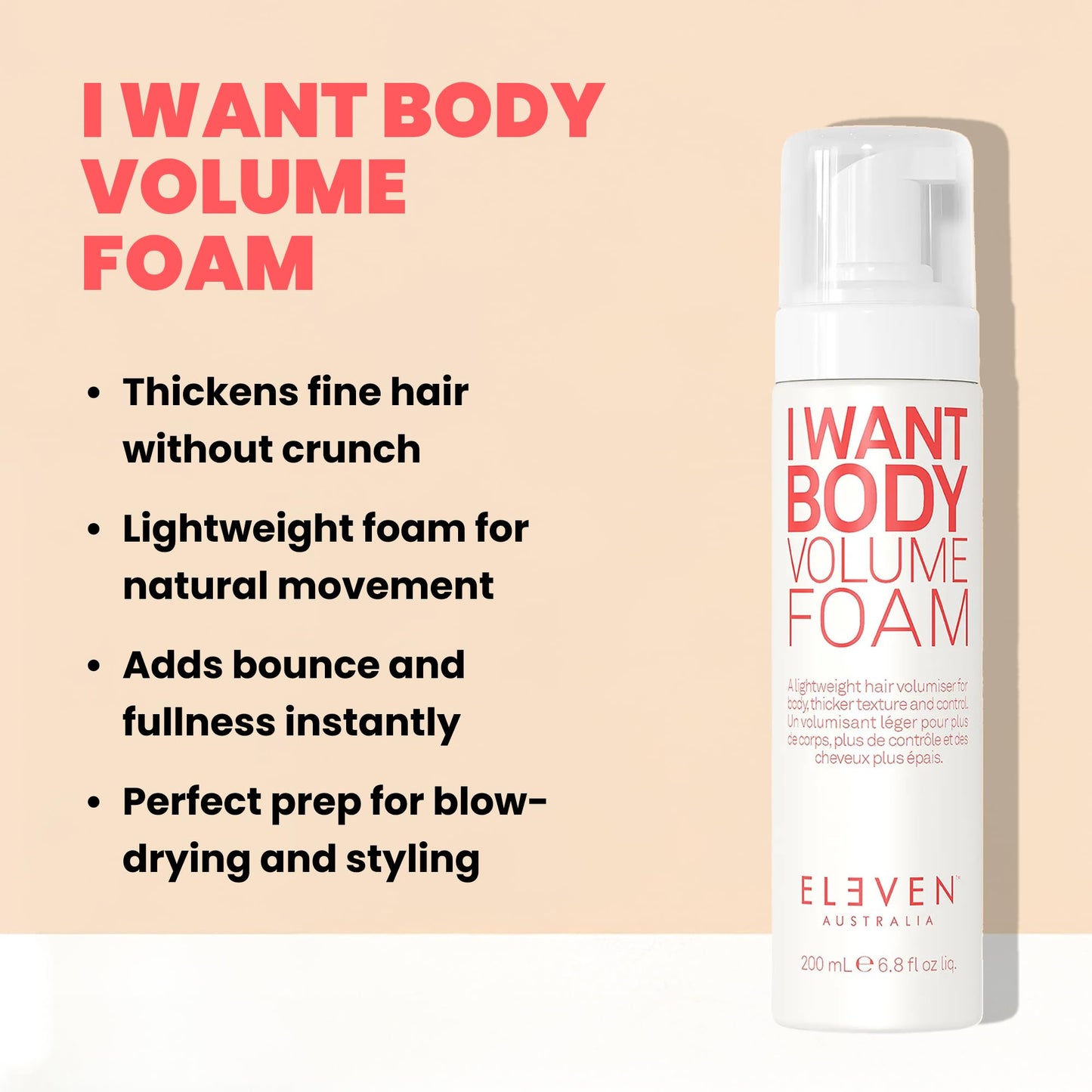 Eleven Australia I Want Body Volume Foam lightweight mousse for fine hair