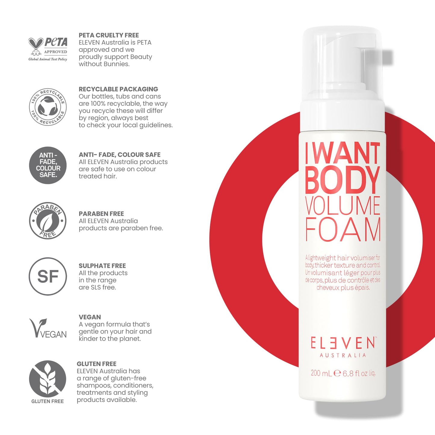 Eleven Australia I Want Body Volume Foam 6.8 fluid ounce product container