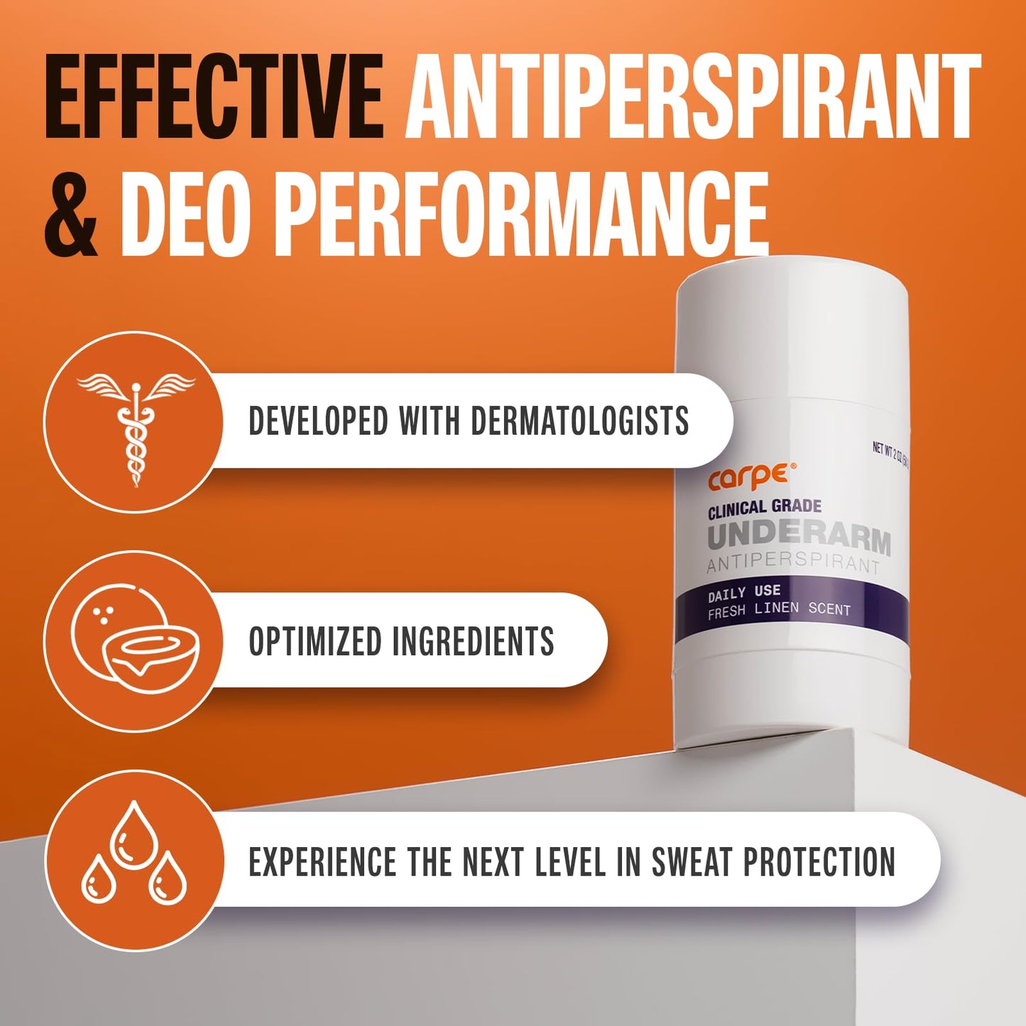 Carpe clinical grade solid stick hyperhidrosis sweat protection solution