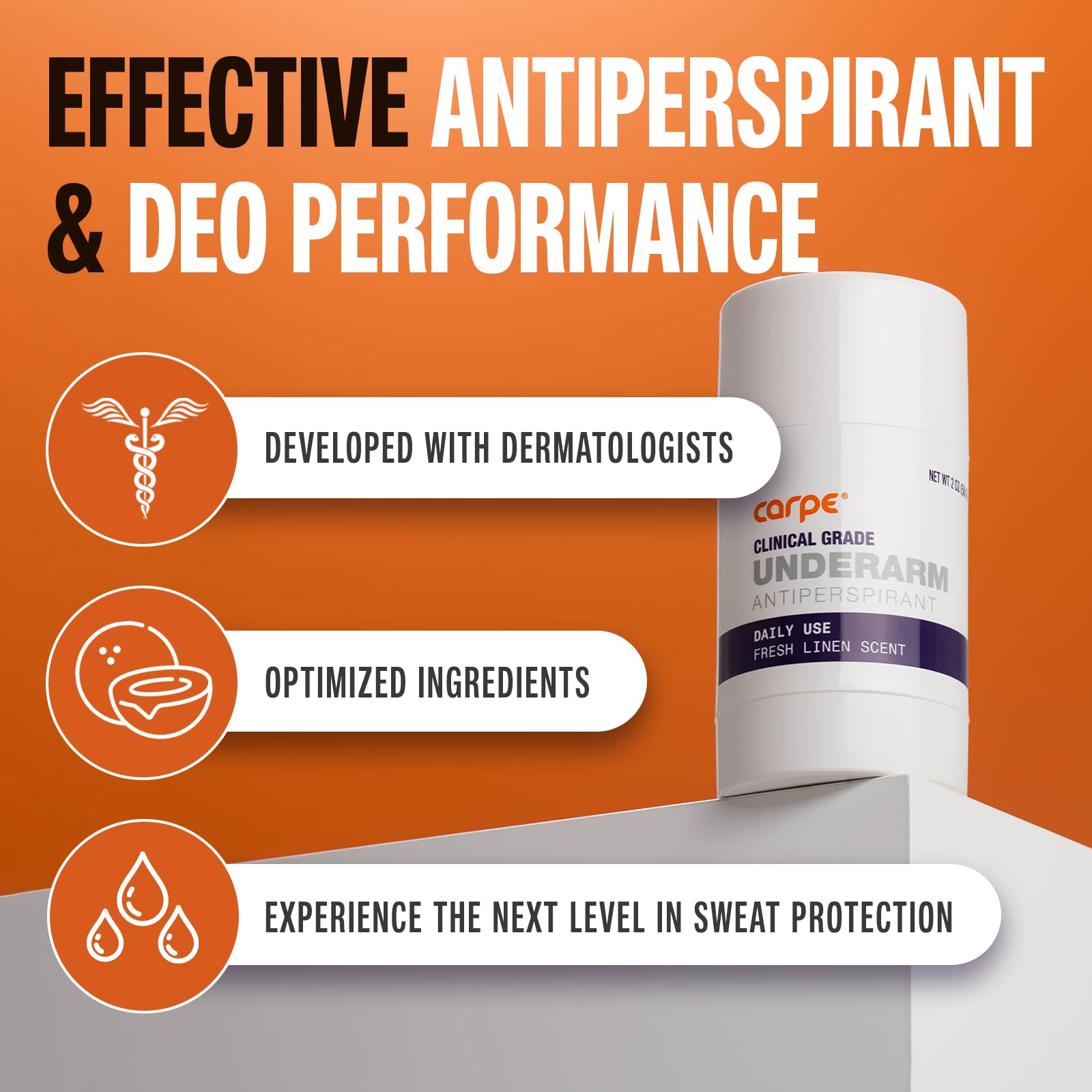Carpe clinical grade solid stick hyperhidrosis sweat protection solution