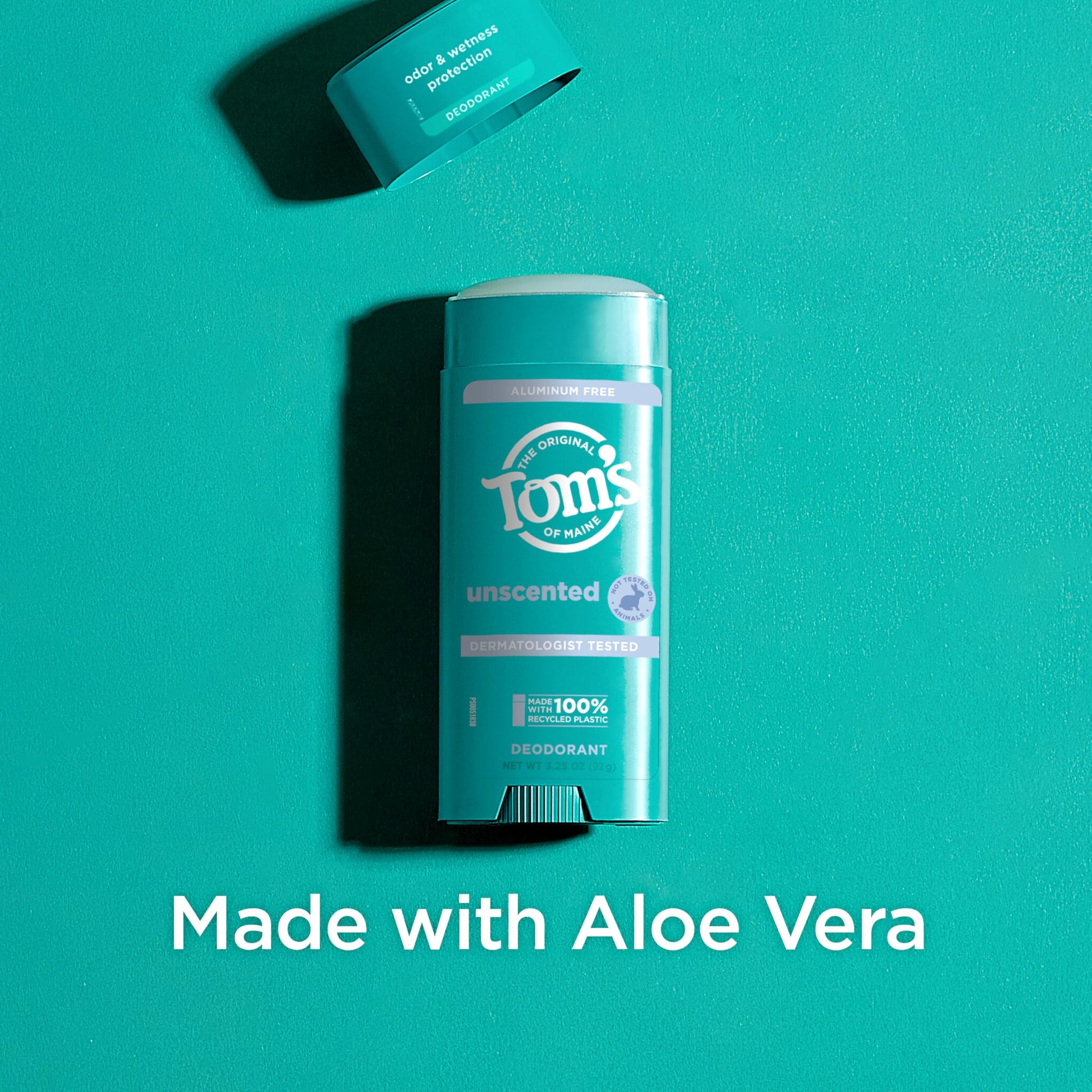 Tom's of Maine unisex clear deodorant stick demonstrating stain free protection
