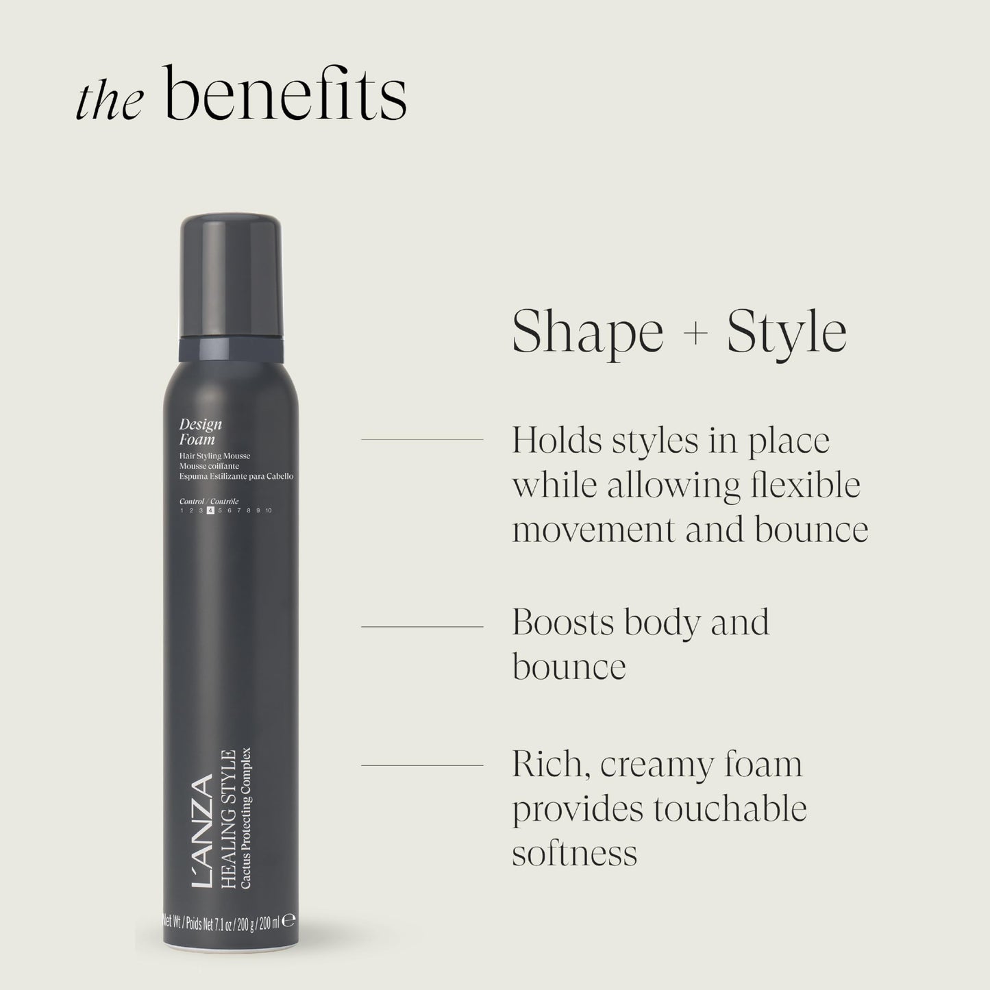 Lightweight hair volumizer mousse with keratin cactus complex for thermal protection